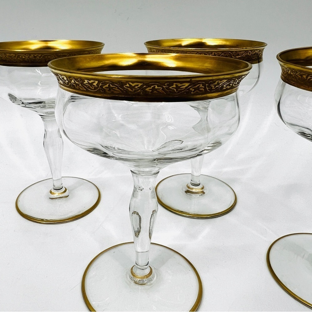 Set of 4 Vintage Minton Tiffin-Franciscan Champagne 4 Ounces Gold Rim Glasses - Picture 8 of 14